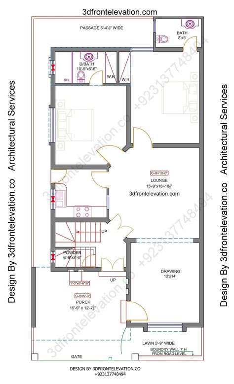 10 Marla House Plan Layout 30 X 60 Architectural Services 3d Front