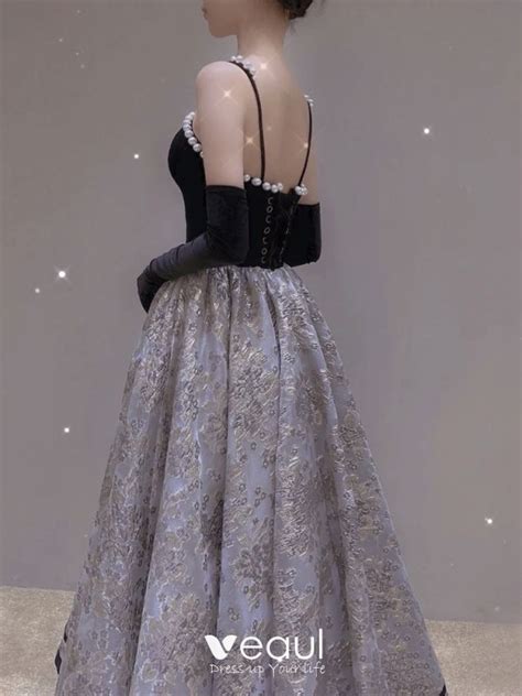 Audrey Hepburn Style Black Prom Dresses 2022 A Line Princess Pearl