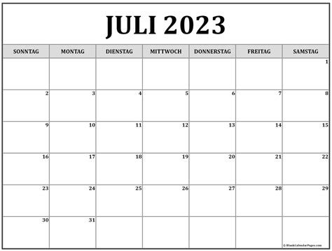 Juli 2023 Kalender Auf Deutsch Kalender 2023