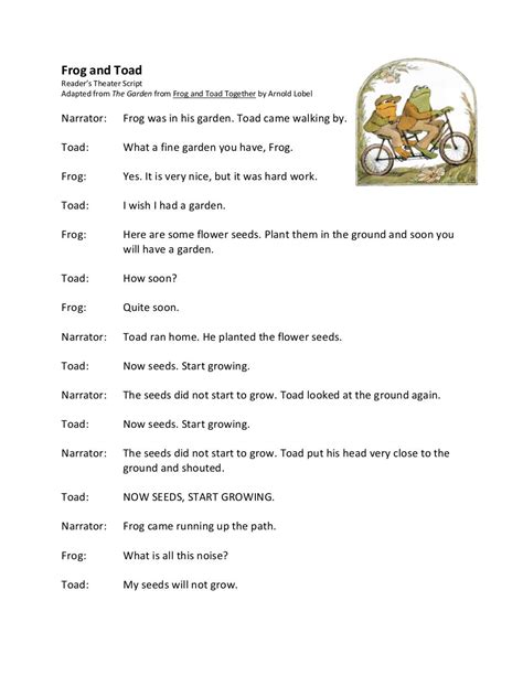 Frog And Toad Readers Theater Script Adapted From The Garden From Frog