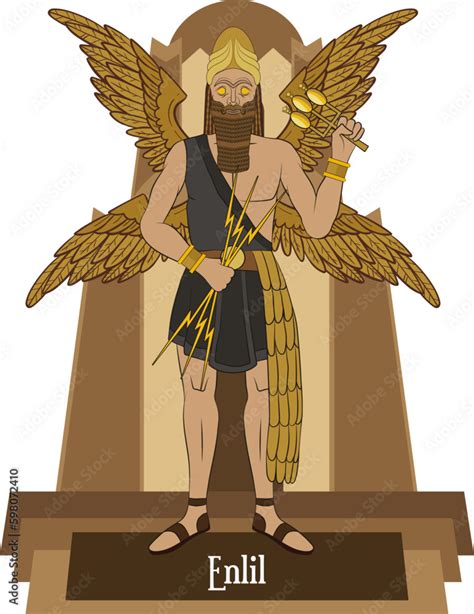 Illustration Vector Isolated Of Mesopotamian Mythical God Enlil Wind