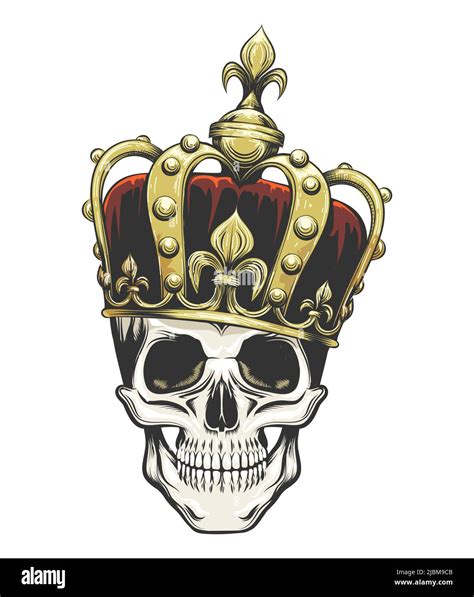 Colorful Tattoo Of Skull In A King Crown Isolated On White Vector