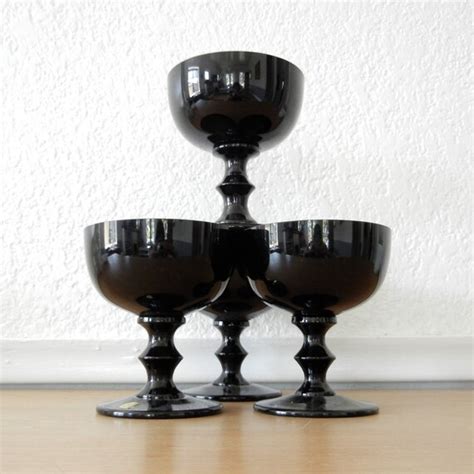 Vintage Black Glass Goblets Set Of 4 Poland By Nellsvintagehouse