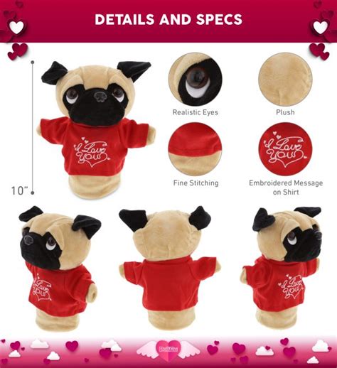 Dollibu I Love You Super Soft Plush Pug Dog Hand Puppet Cute Stuffed