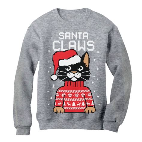 Tstars Womens Ugly Christmas Sweatshirt Santa Claws Cat Christmas T