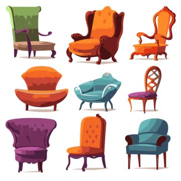 Chairs Clipart Colored Cartoon Armchair Set Vector Illustration Chairs