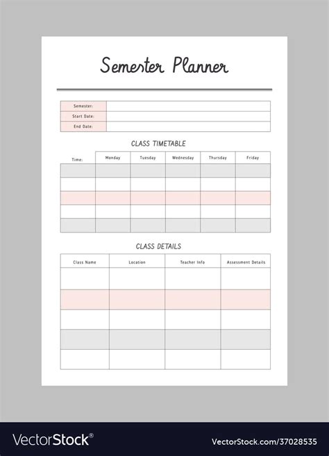 Semester Planner Template Royalty Free Vector Image