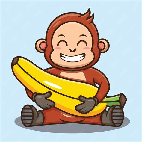 Caricatura Lindo Mono Sosteniendo Plátano Mientras Está Sentado Diseño