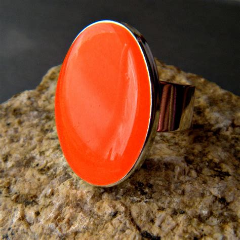 Neon Orange Oval Statement Ring Resin Adjustable Fluorescent Orange