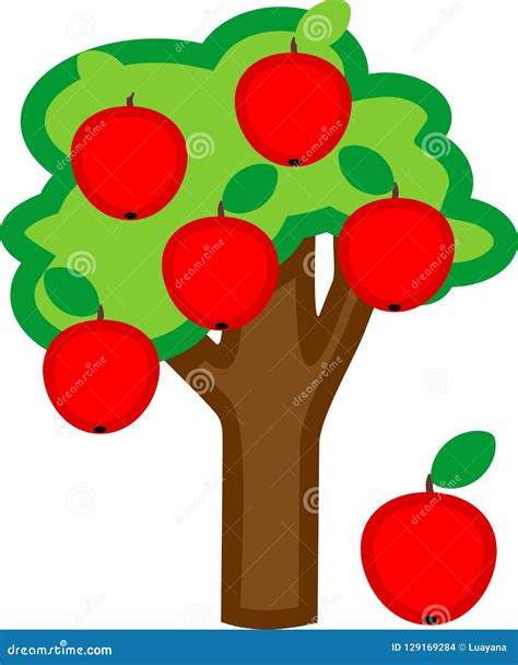 Cartoon Apple Tree With Ripe Red Apples And Green Crown Stock Vector