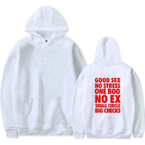 2021 good sex no stress one boo no ex small circle big checks hoodies men funny print pullover
