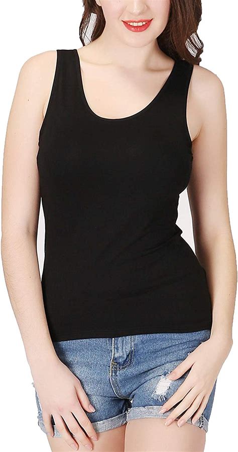 Womens Modal Camisole Built In Shelf Bra Padded Fitness Tank Top Solid