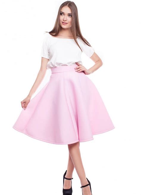 Soft Pink Skirt Knee Length Flared Skirt Formal Prom Light Pink Skirt