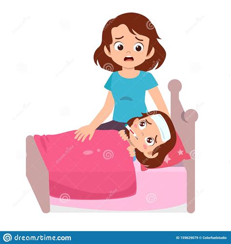 Cute Kid Sick Sleep In Bedroom With Mother Stock Vector