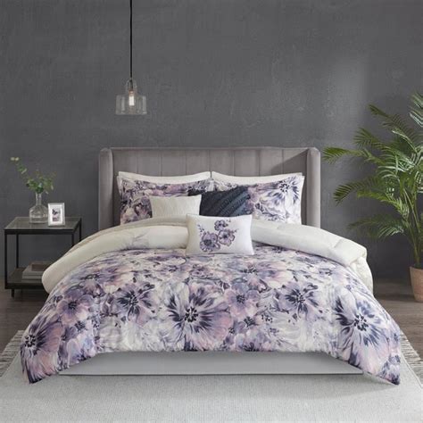 Madison Park Adella Purple 7 Piece Queen Size Cotton Printed Comforter