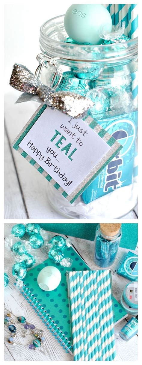 Gift baskets are so versatile. Teal-Themed Birthday Gift for a Friend | Gifts, Jar gifts, Friend birthday gifts