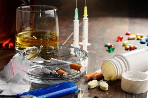 Addictive Substances Including Alcohol Cigarettes Drugs — Stock Photo