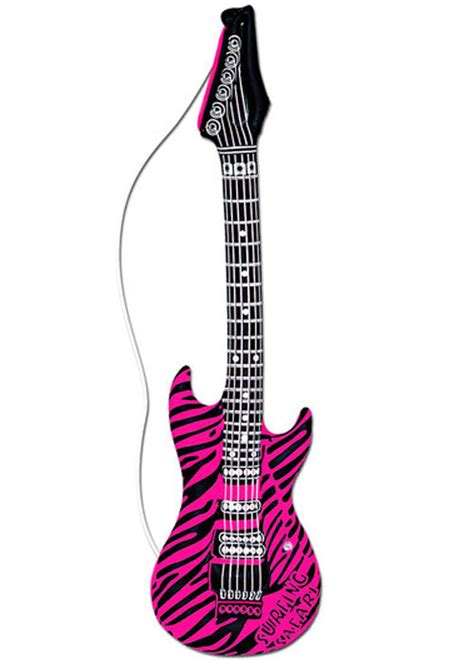 1980s Rock Star Pink Zebra Print Inflatable Guitar