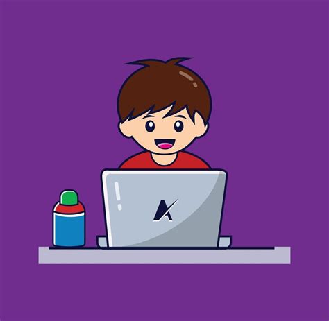 Cartoon Boy Learning At Desk With Laptop 2242212 Vector Art At Vecteezy