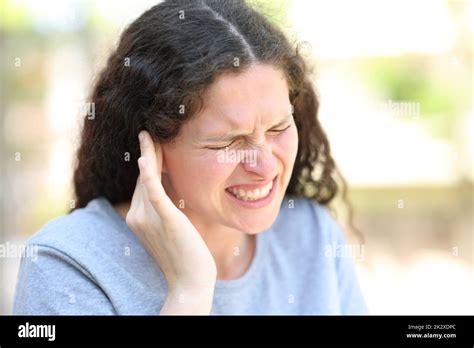 Woman Complaining Suffering Ear Ache Stock Photo Alamy