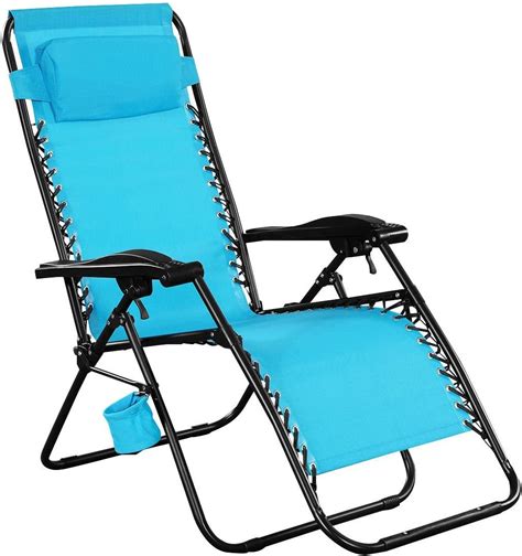 Giantex Folding Lounge Chairs Recliner Zero Gravity Outdoor Beach Patio Garden Sky Blue