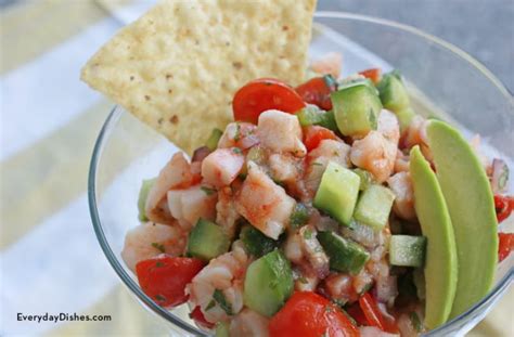 Start by chopping up the veggies into smaller pieces. Shrimp ceviche recipe - Everyday Dishes