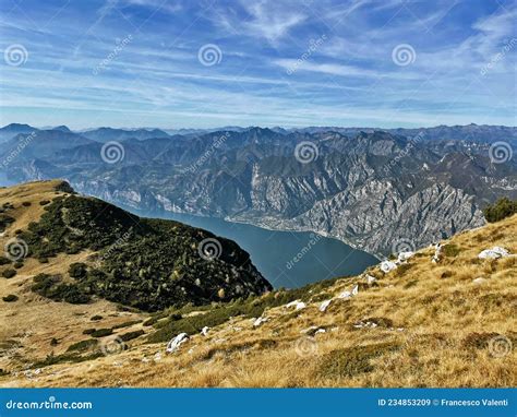Panorama On Garda Lake From Monte Baldo Hiking Trails Trento Italy