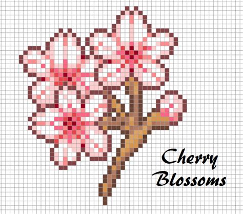 Cherry Blossoms Perler Bead Chart Pixel Art Design Pixel Art