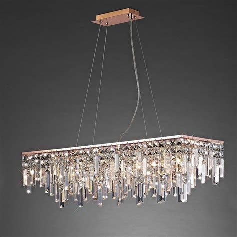 Maddison Crystal 6 Light Ceiling Bar Pendant In Rose Gold Finish