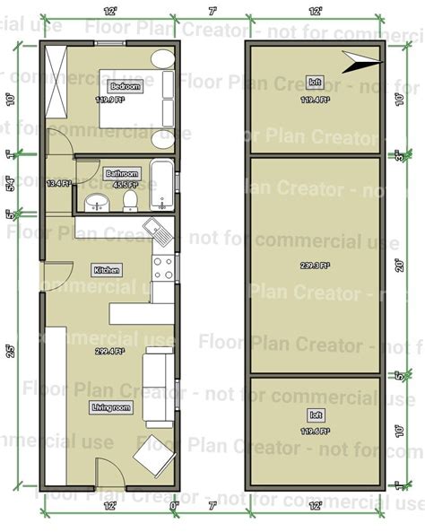 The higher roof line allows for loft space that can be used for additional storage over the porch. 12x40 barn cabin Floorplan in 2019 | Shed house plans ...