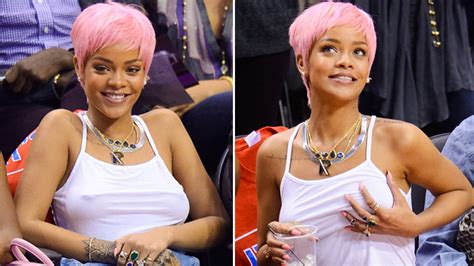 Rihannas See Through Top And Pink Hair Clips And Nips