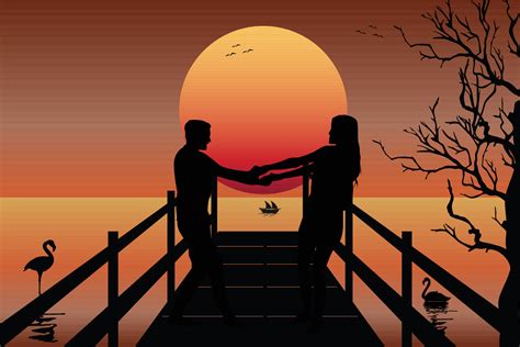 Cute Couple Fall In Love Silhouette Graphic 7461588 Vector Art At Vecteezy