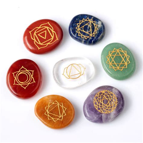 7 Piece Engraved Chakra Palm Crystal Reiki Healing Stone Chakra