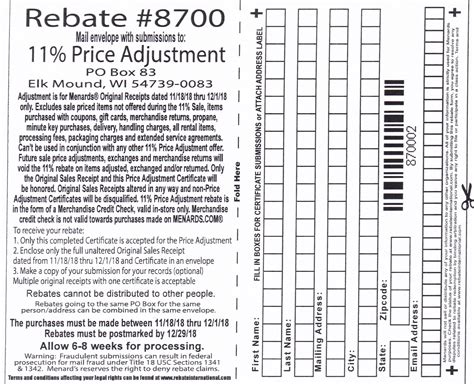 Menards 11% Price Adjustment Rebate #8700 – Purchases 11/18/18-12/1/18