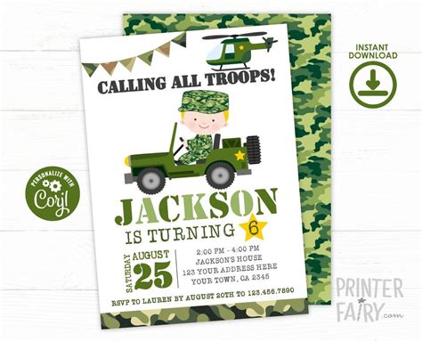 Editable With Corjlcom Army Birthday Invitation This Listing Is For