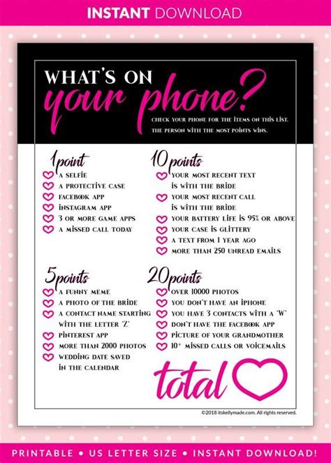 Bachelorette parties are a lot of fun, but making sure the bachelorette games are just as fun for grandma as they are for the bride can be difficult. What's on your PHONE?, Bachelorette Party Game, INSTANT ...