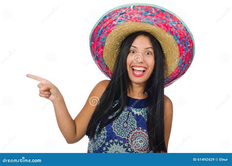 The Young Attractive Woman Wearing Sombrero On Stock Image Image Of