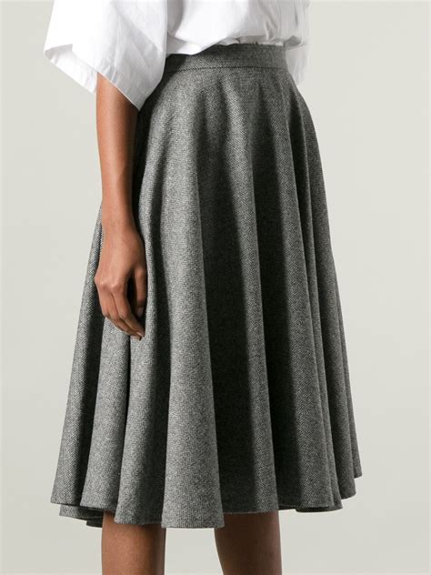 Msgm Herringbone Aline Skirt In Gray Lyst