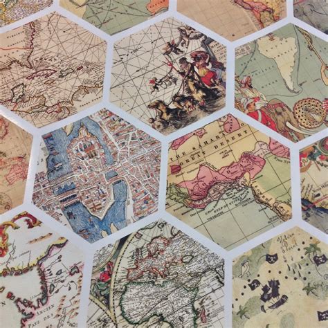 32 Hexagon Map Wall Decals Peel And Stick Vintage World Map Decals
