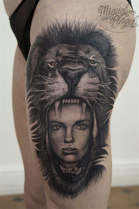 Lions Head And Woman Tattoo Tattoos Lion Tattoo Tattoos For Women