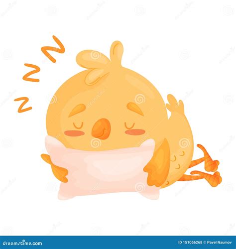 Cartoon Little Chicken Is Sleeping Vector Illustration On White
