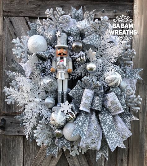 Nutcracker White Silver Christmas Nutcracker Wreath Christmas Wreath