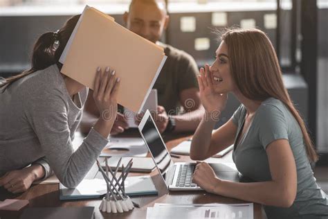 Office Staff Being Secretive During Meeting Stock Image Image Of