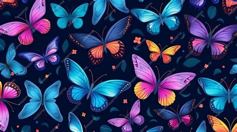 Premium Ai Image Seamless Pattern With Cartoon Butterflies Background