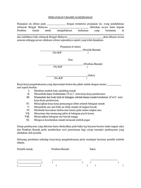 Format surat perjanjian utangdeskripsi lengkap. Pengubahsuaian Contoh Surat Perjanjian Kerja Ubahsuai ...