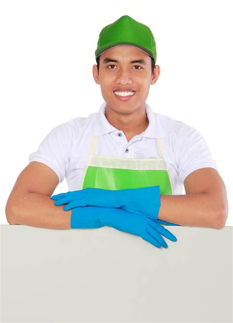 Cleaning Service Man Presenting Stock Photo - Image of holding ...