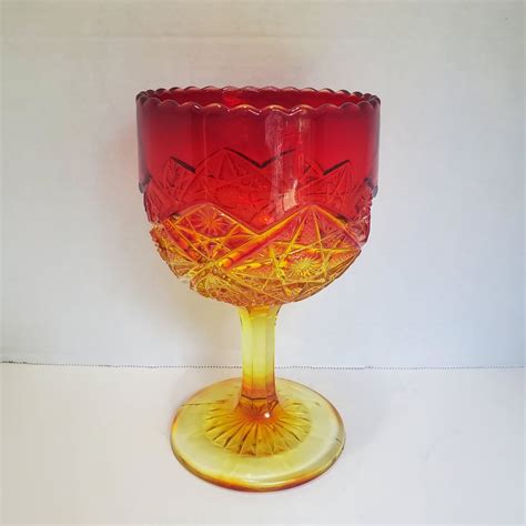 Vintage Viking Glass Amberina Yesteryear Pattern Etsy