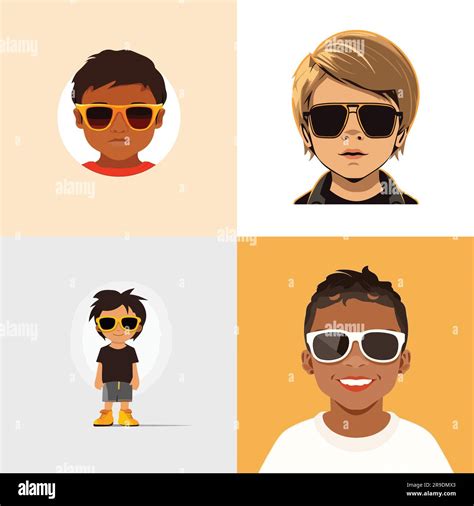 Kid Wearing Sunglasses Vector Vector Set Isolated Stock Vector Image