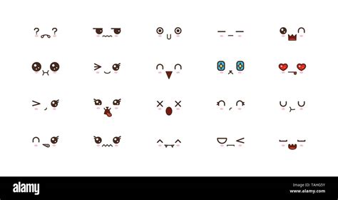 Kawaii Faces Expressions Cute Smile Emoticons Japanese Emoji Stock