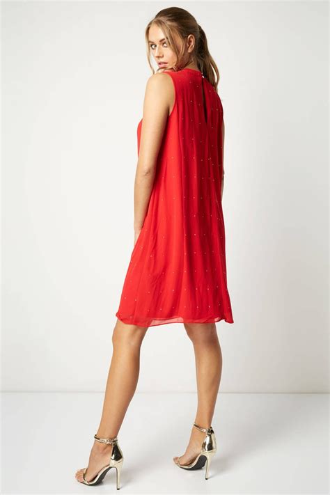 Embellished Chiffon Swing Dress In Red Roman Originals Uk